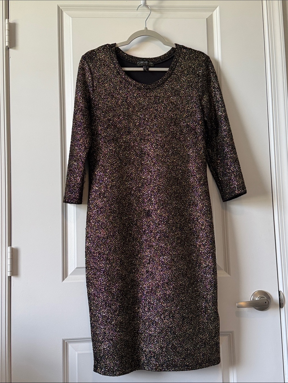 Forever 21 Black Metallic Sheath Dress with Purple Sparkle